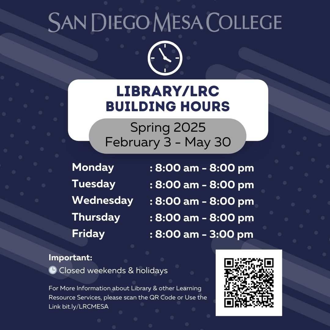Mesa College Library Learning Resource Center Hours